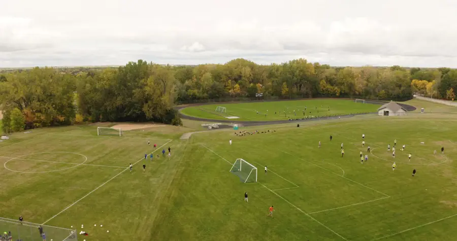 Aerial view of the school's athletic fields and sports facilities
