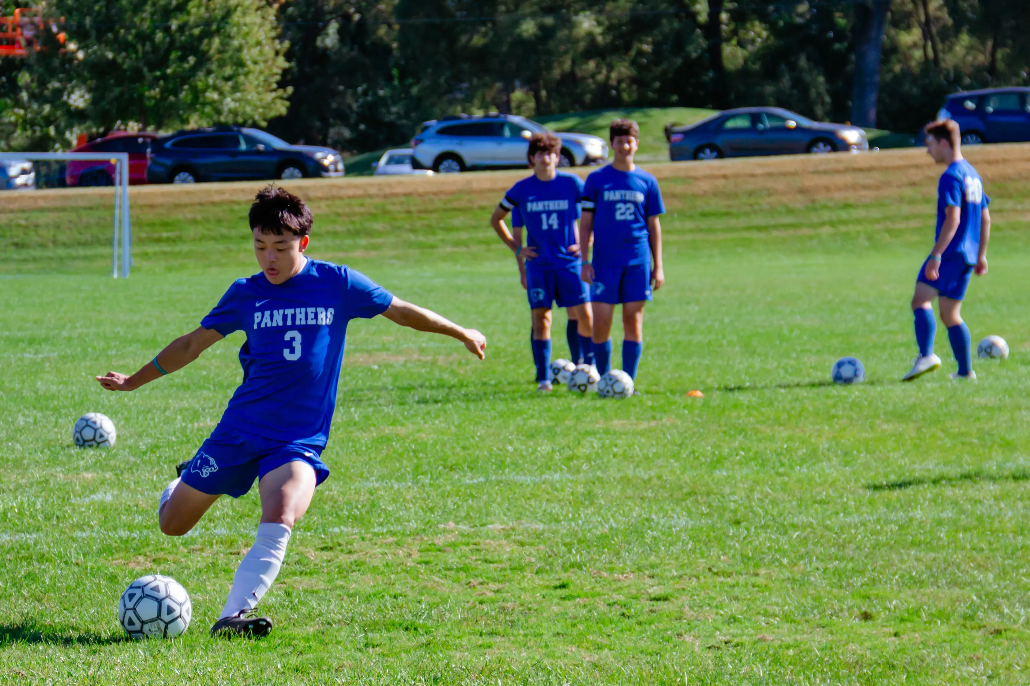 Students in soccer practice
