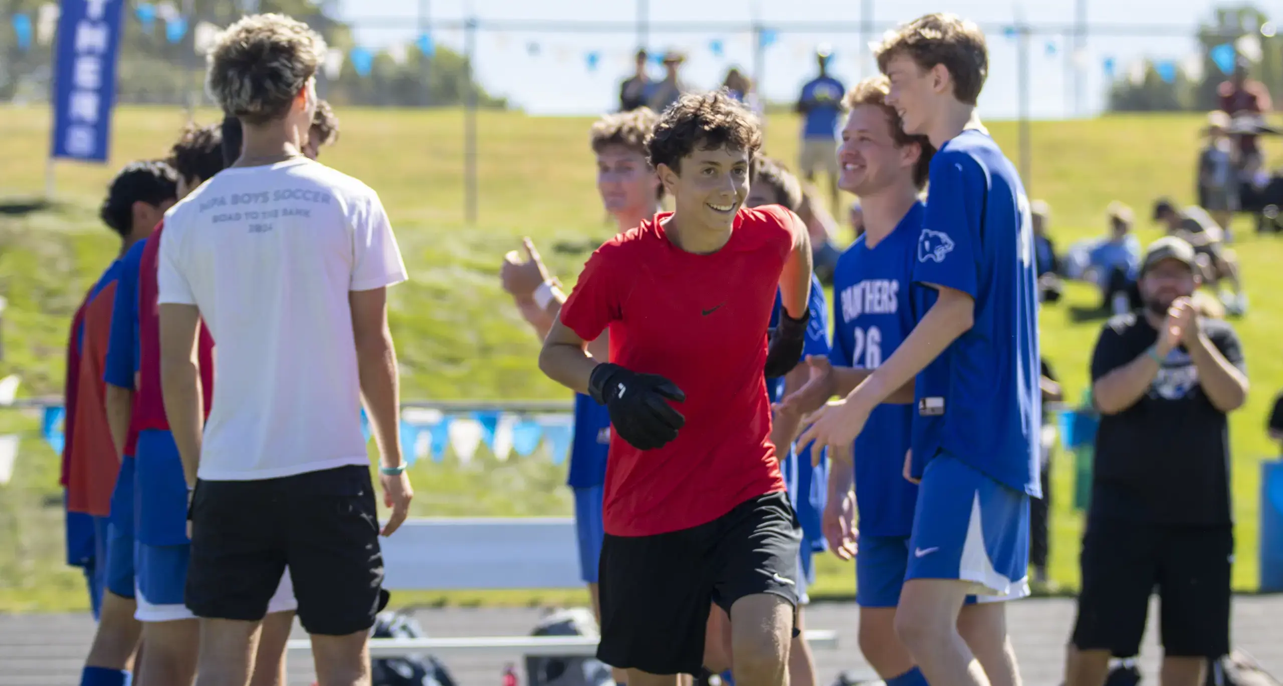Students in soccer practice