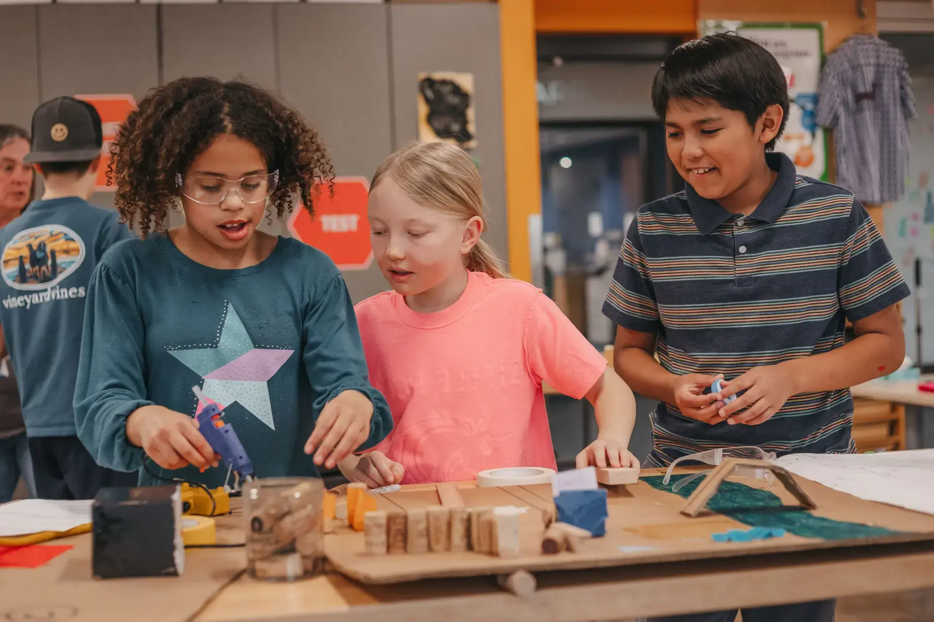 students doing an experiment in science class