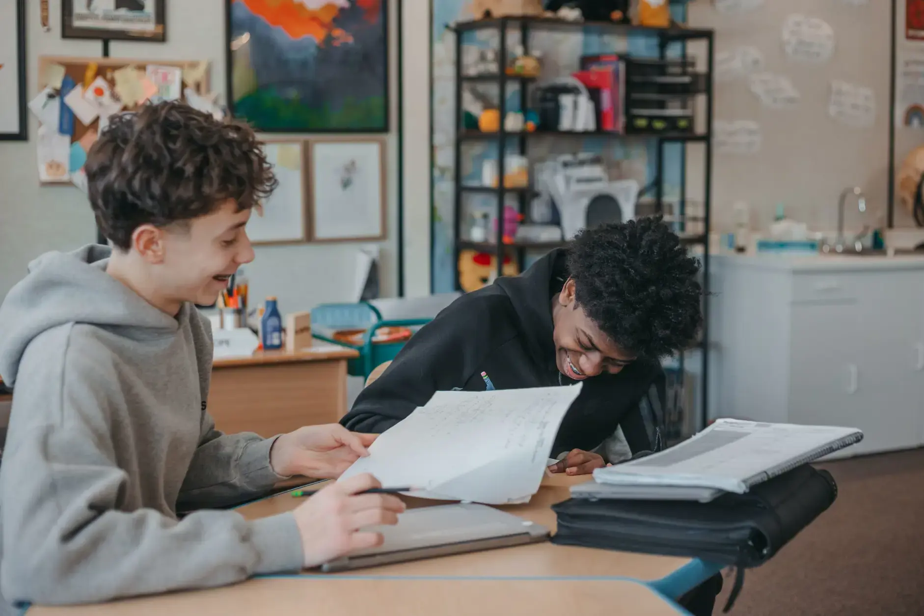 Students collaborating on a classroom assignment