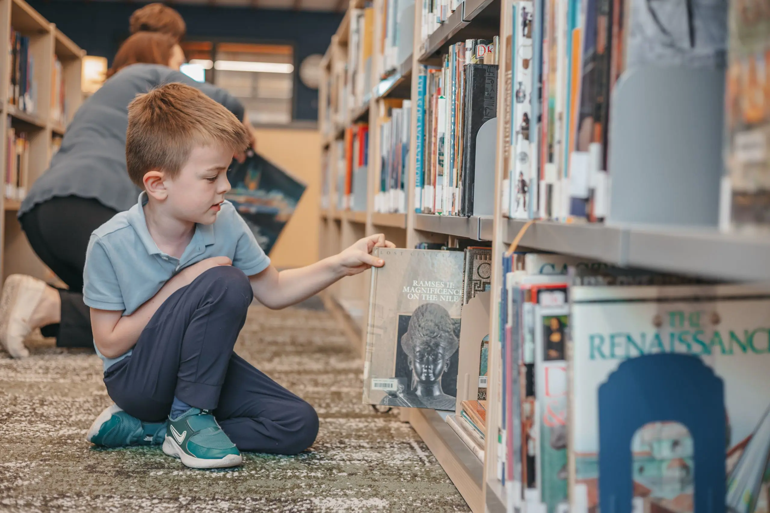 Student choosing a book in the library