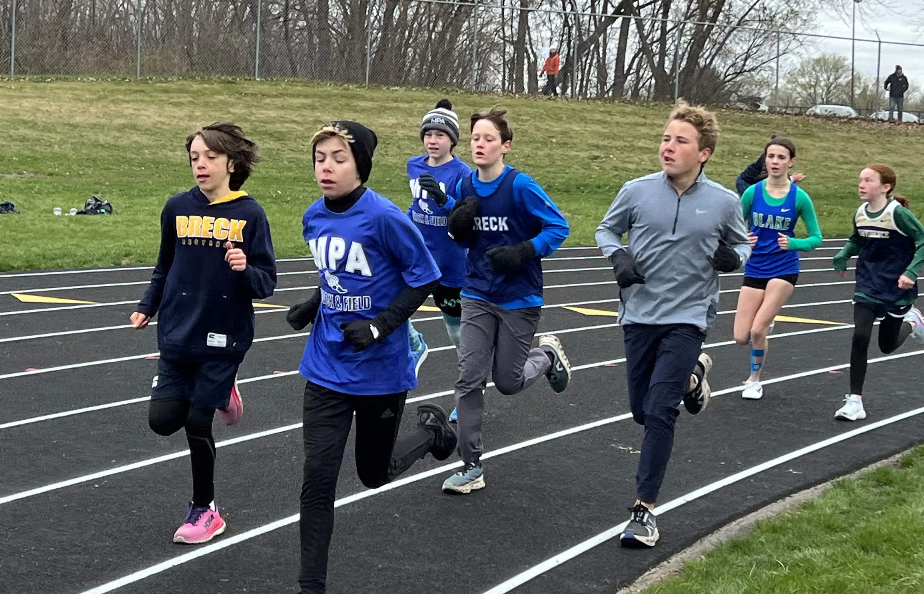 Students running during track practice
