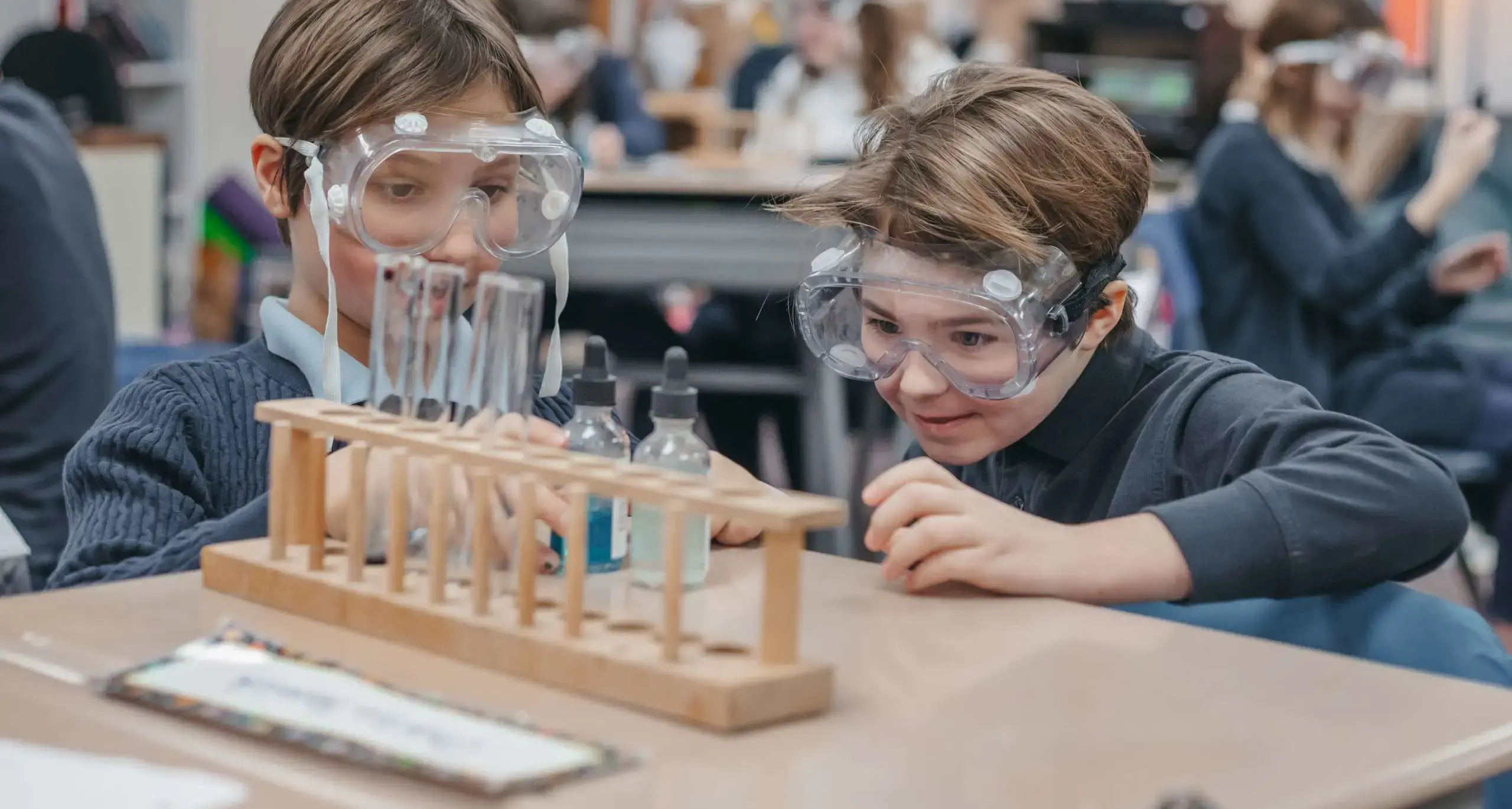 Students collaborating on a hands-on science activity