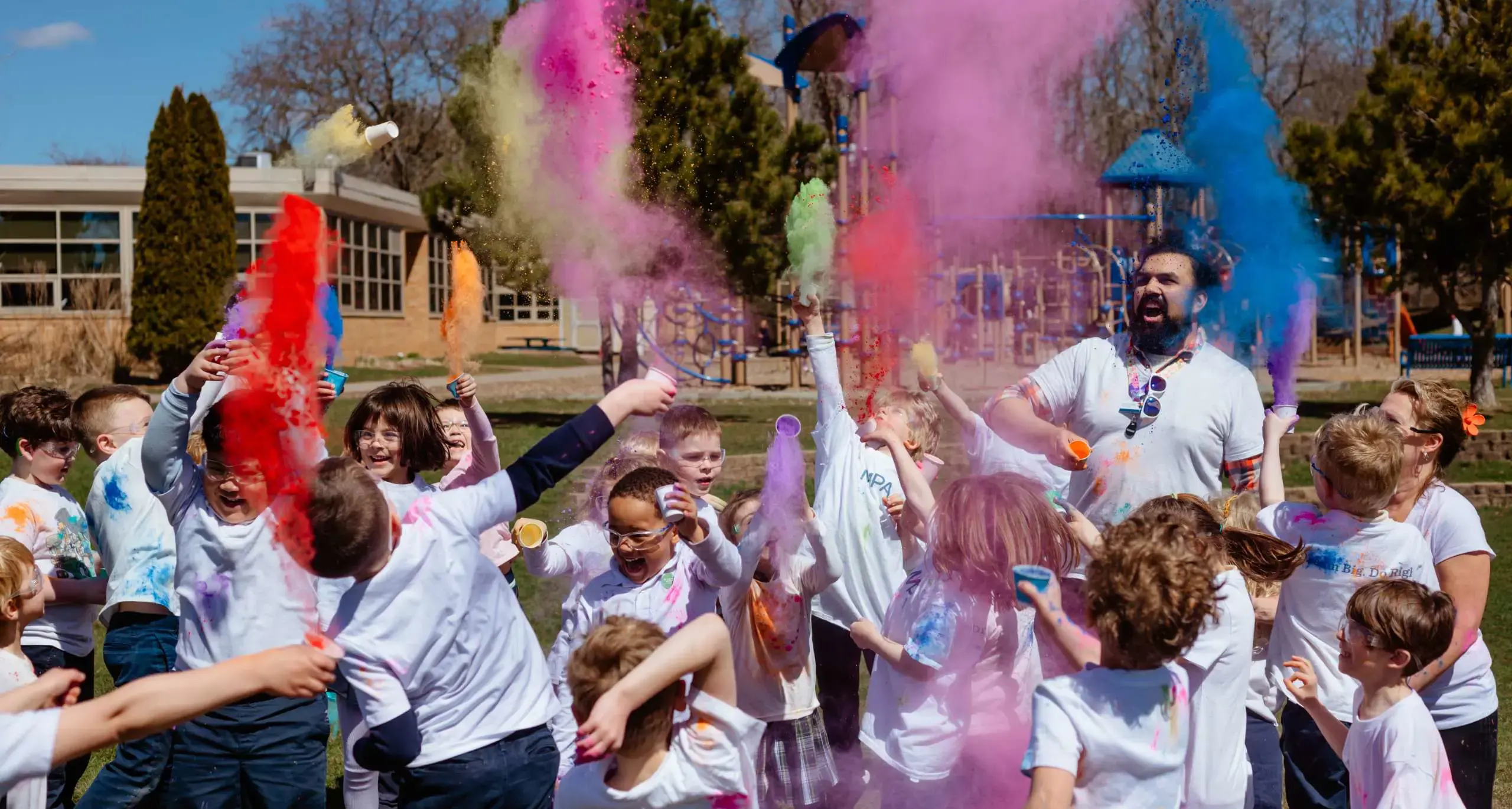 Students enjoying a colorful school celebration