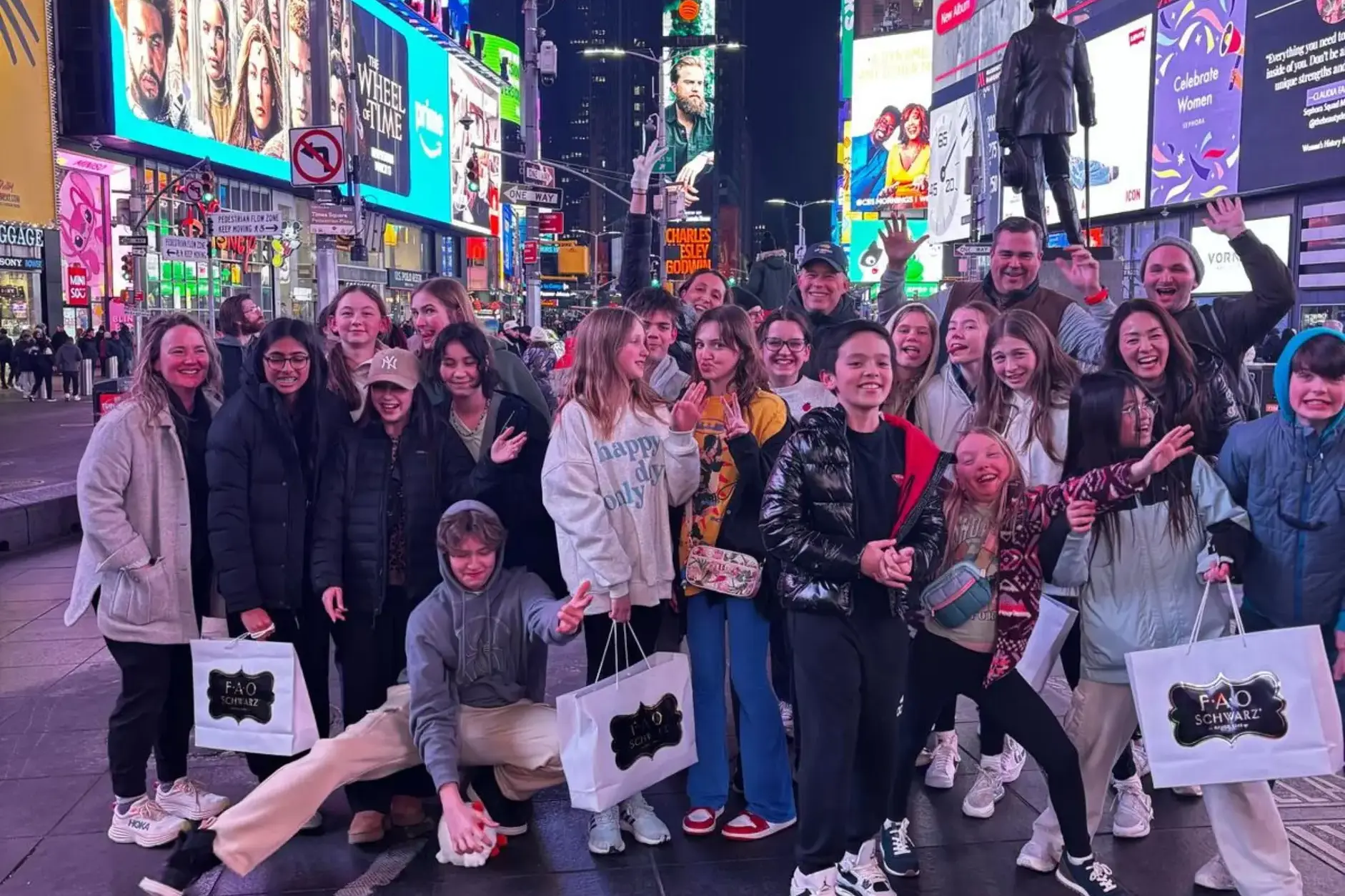 Students on a trip to Times Square