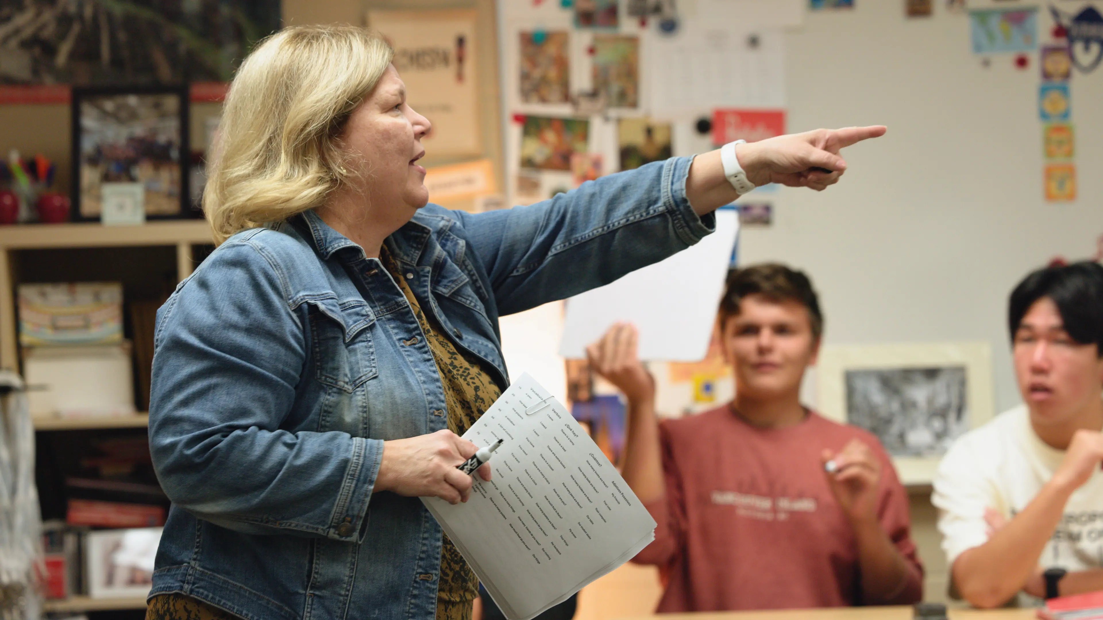 Teacher teaching during a lesson.