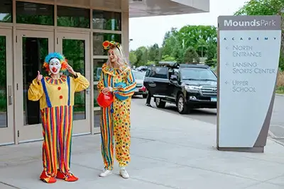Teachers dressed as clowns