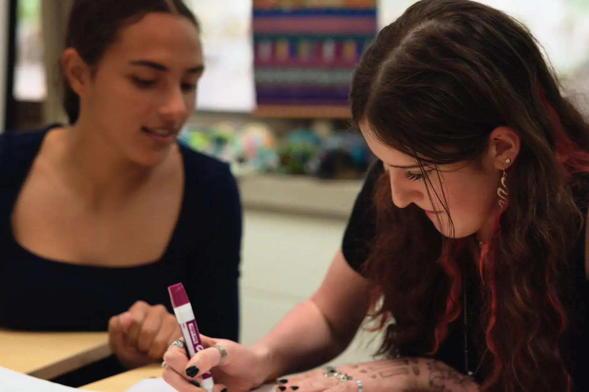 Students collaborating on a classroom assignment
