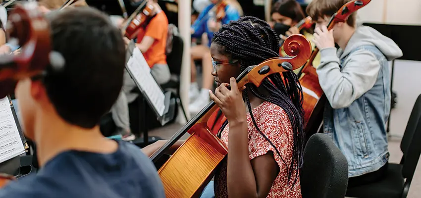 Chamber orchestra rehearsing