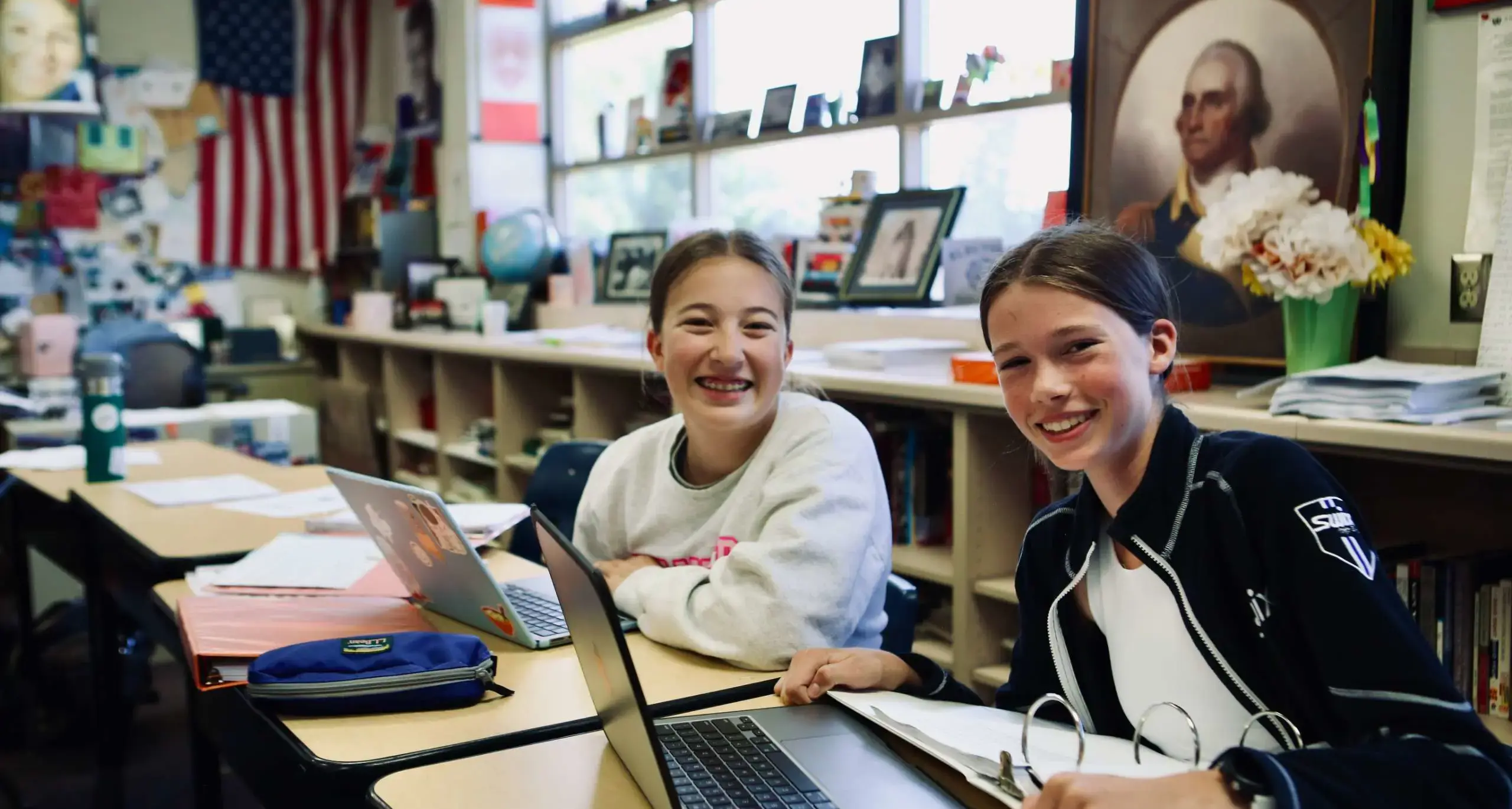 Students smiling during a lesson