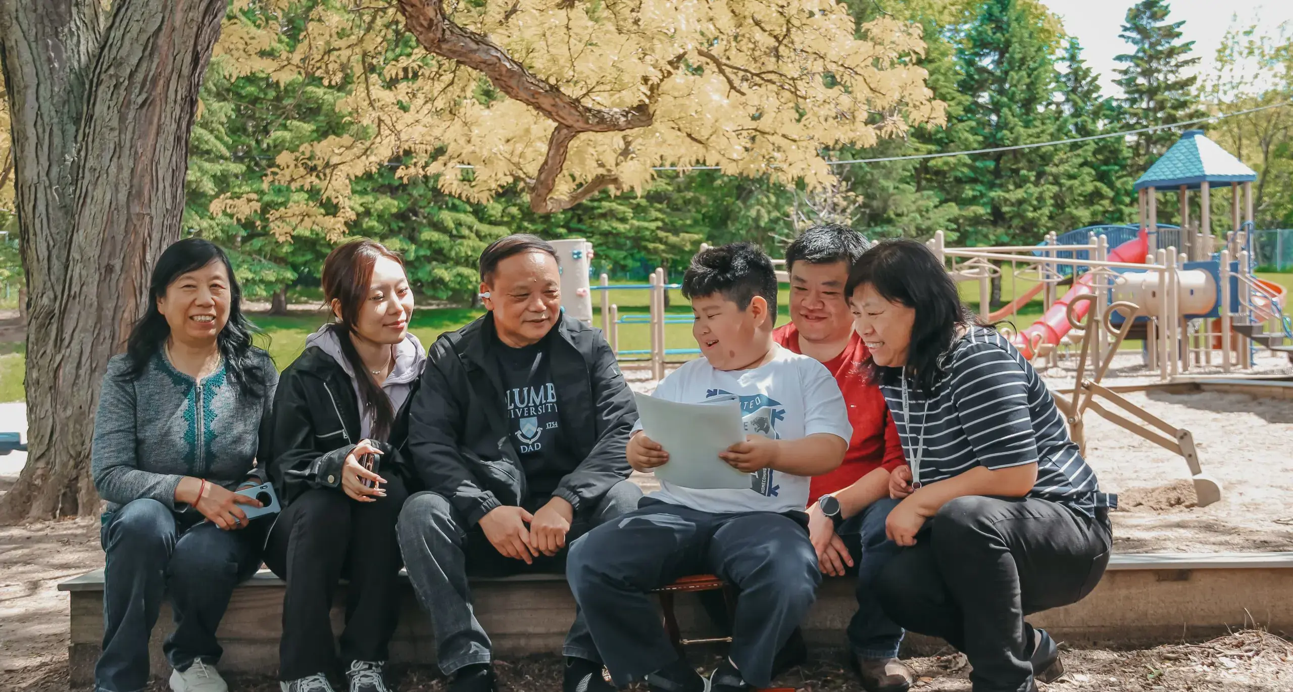 Family enjoying time together at a school event