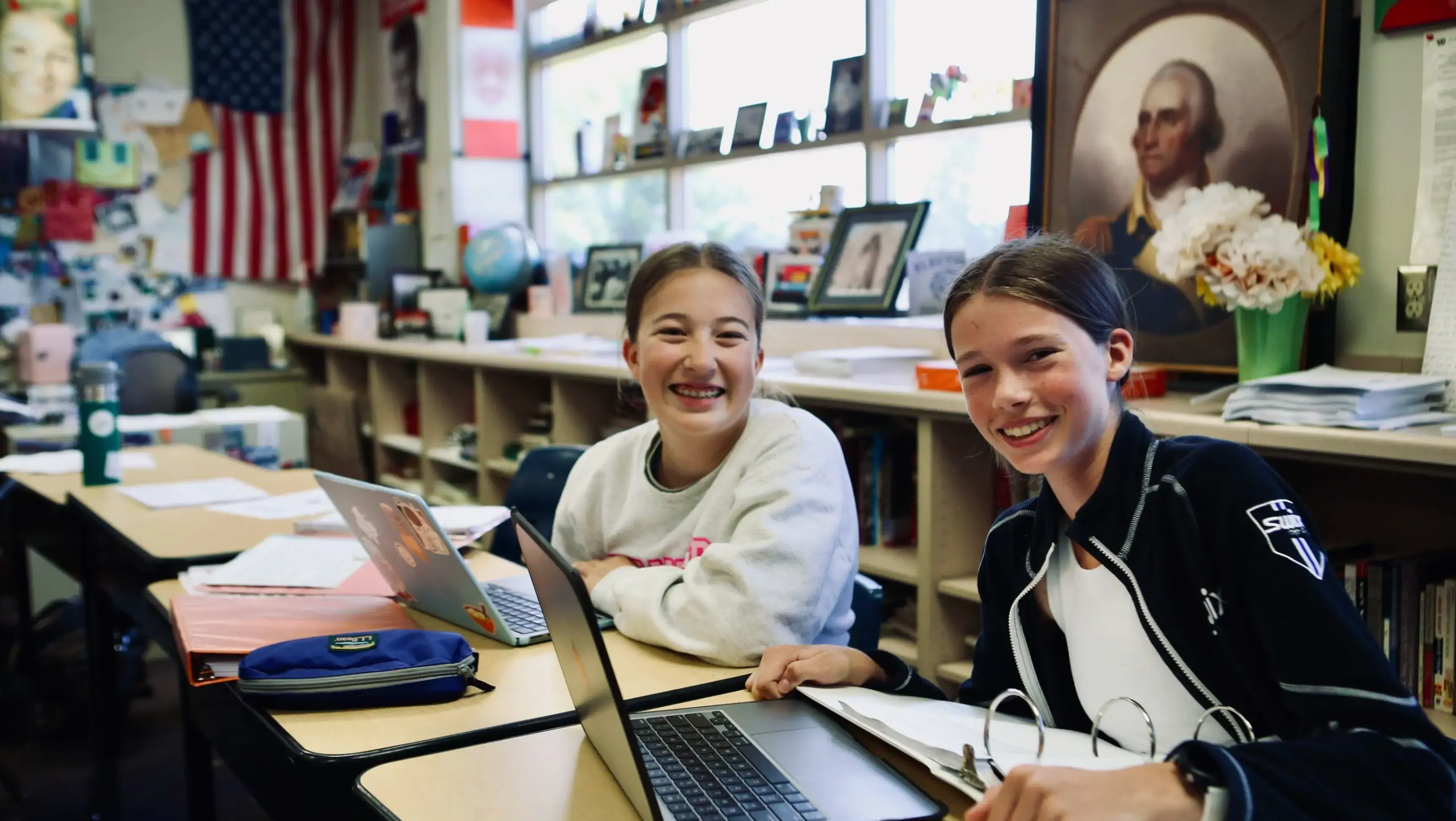 Students smiling during a lesson