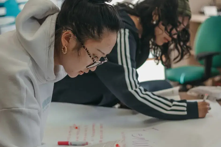 Upper school students completing coursework