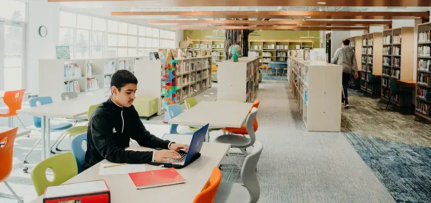 Student studying in the library